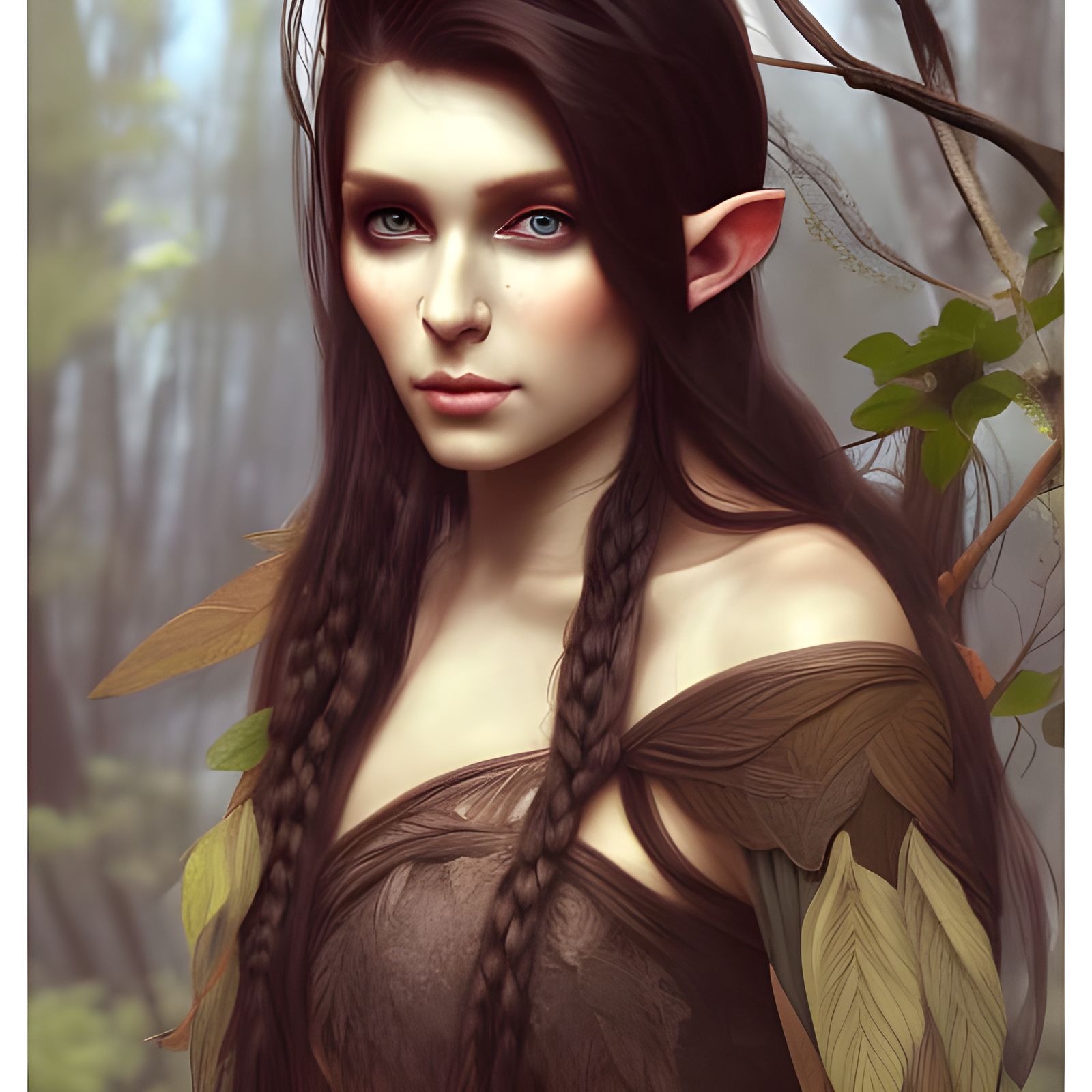 Ethereal Wood Elf Portrait in Mixed Media