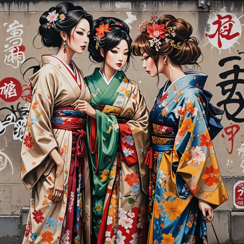 Tokyo Graffiti Mural: Kimono Meets Modern Gyaru
