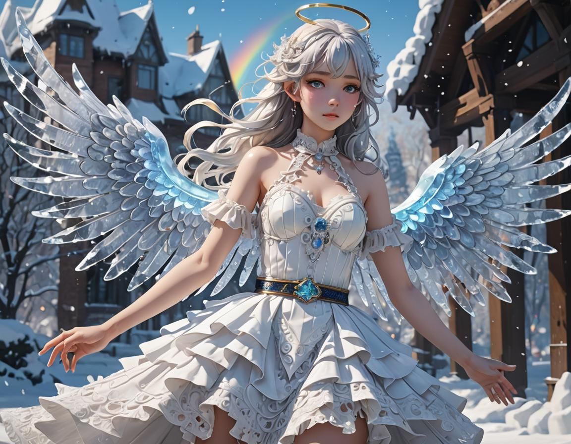 Rainbow Angel in Winter Wonderland: Anime Art