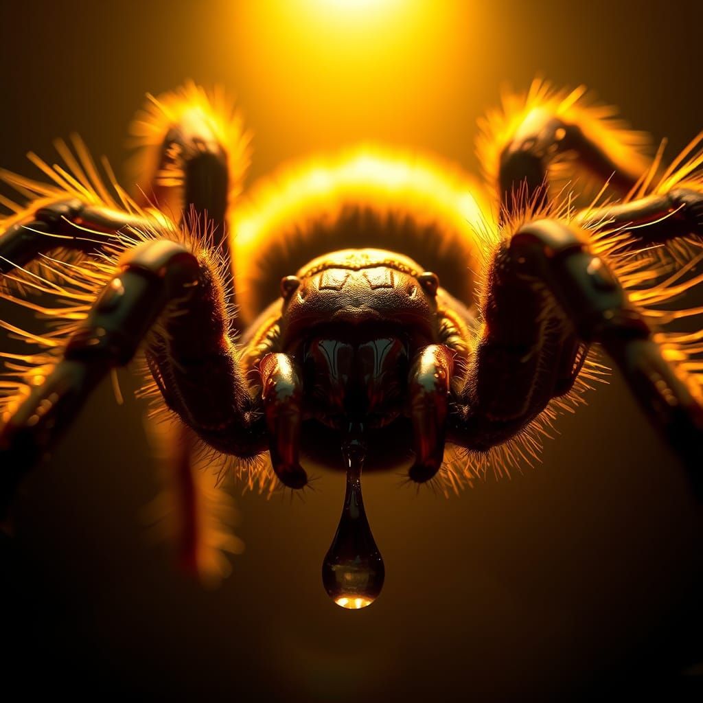 Hyperrealistic Tarantula in Golden Light, Detailed Rendering
