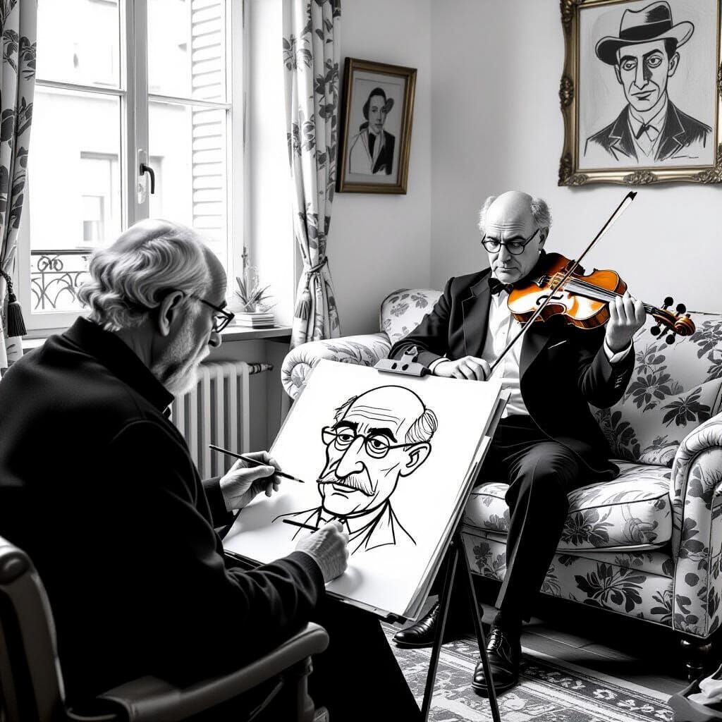 Picasso Sketches Stravinsky Caricature in Cubist Style