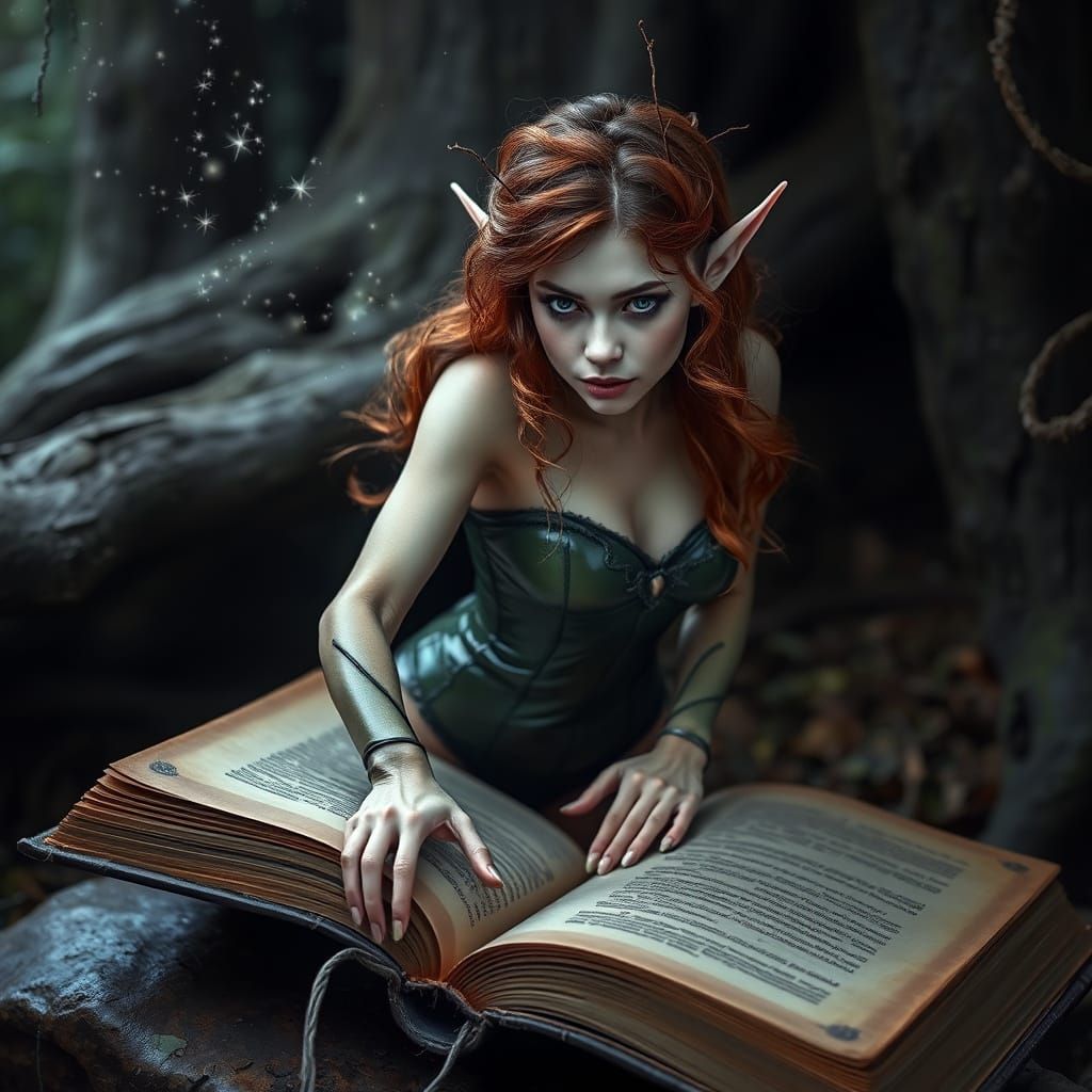 Ethereal Elf Emerges from Ancient Tome