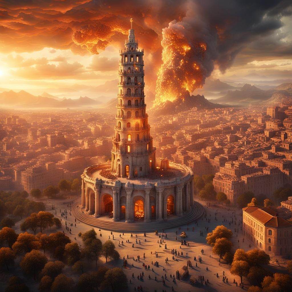 Ancient Marble City Beacon in Golden Light