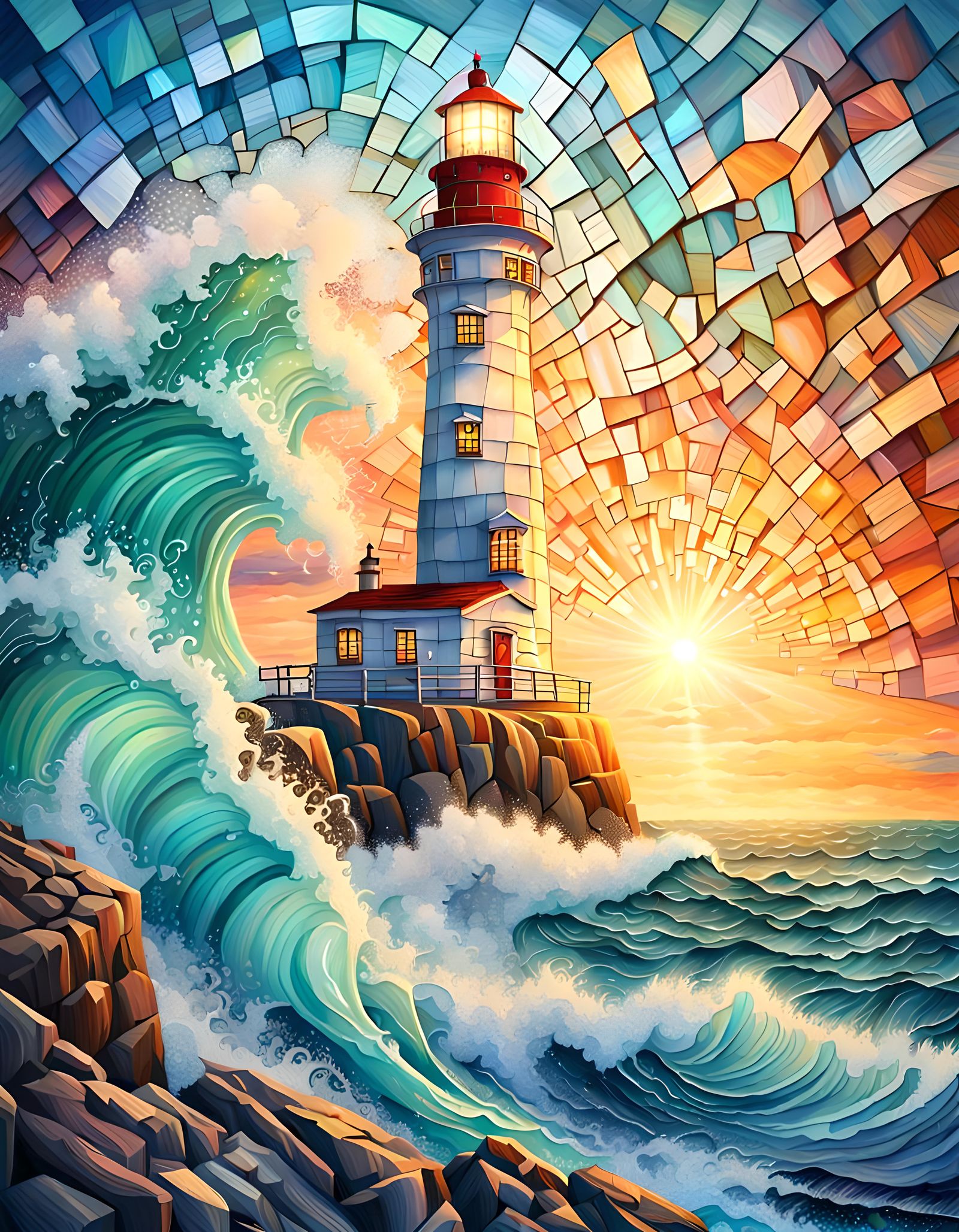 Striated Ocean Waves Crashing at Sunset