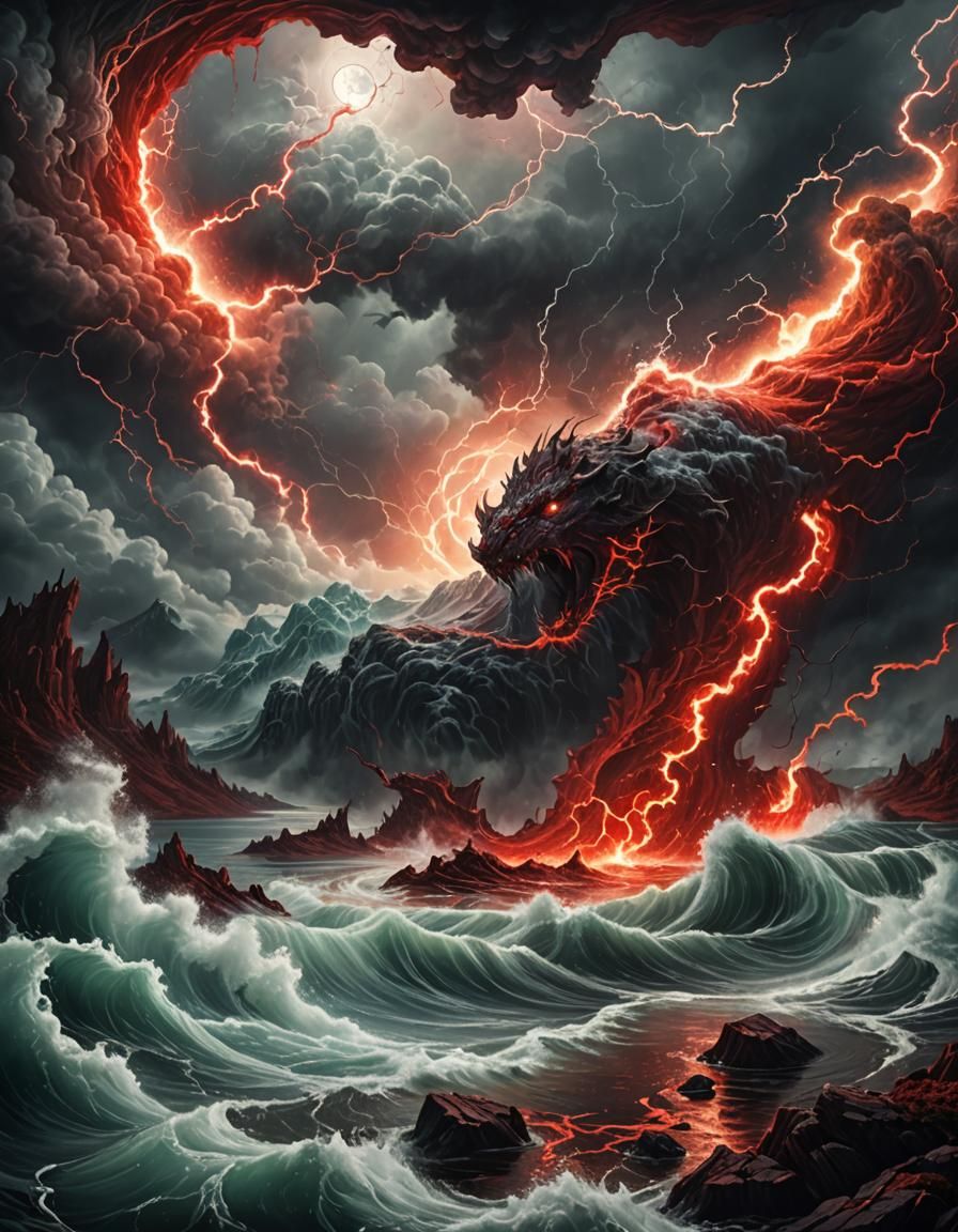 Red Lightning Tempest over Whirlpool Lake