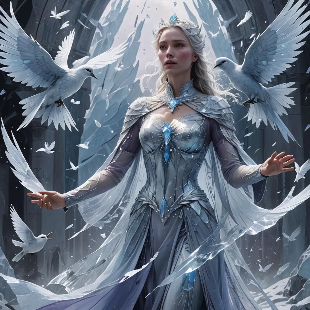 Majestic Ice Woman Concept Art in Ethereal Style