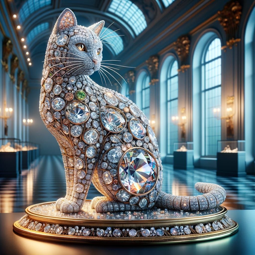 Diamond Cat Sculpture in Museum Spotlight