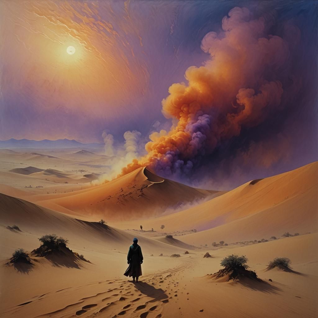 Sandstorm in Surreal Desertscape, Digital Photorealism