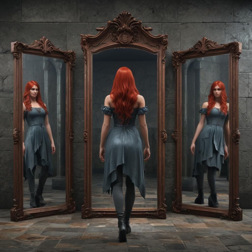 Tavernmaid Walks Through Mirror into Stone Chamber