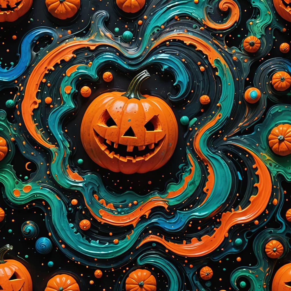 Cosmic Halloween Pumpkin Ink Splash Art