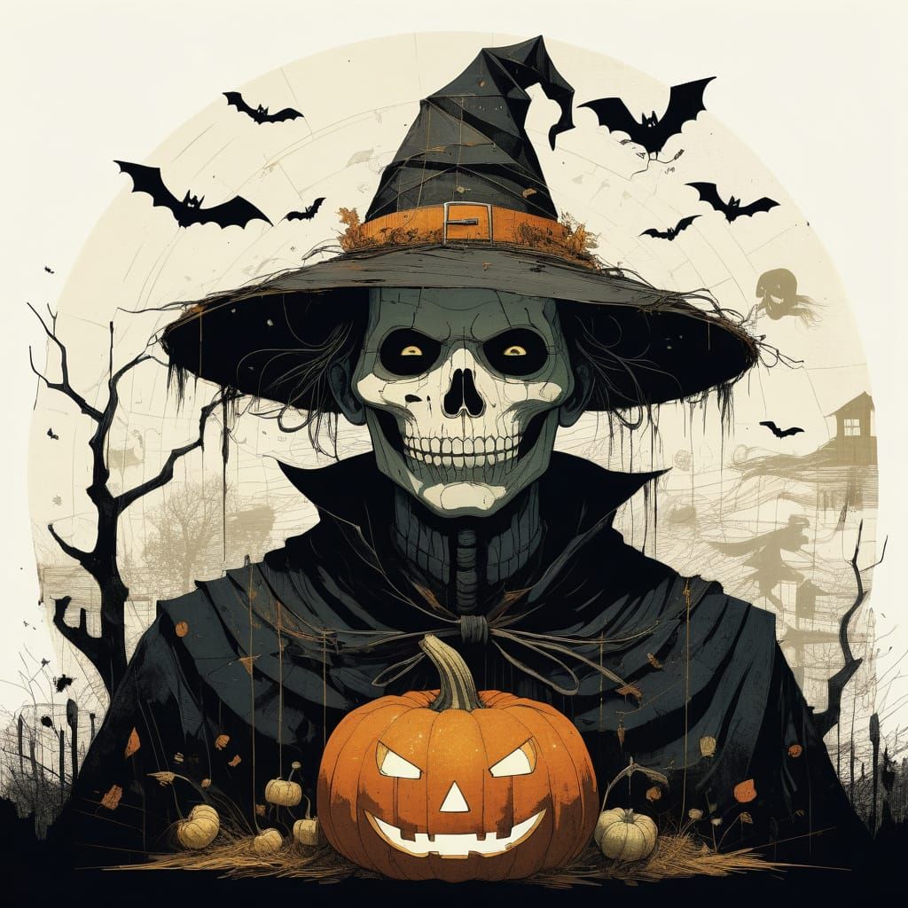 Haunted Harvest Halloween Scenes with Ghostly Scarecrows