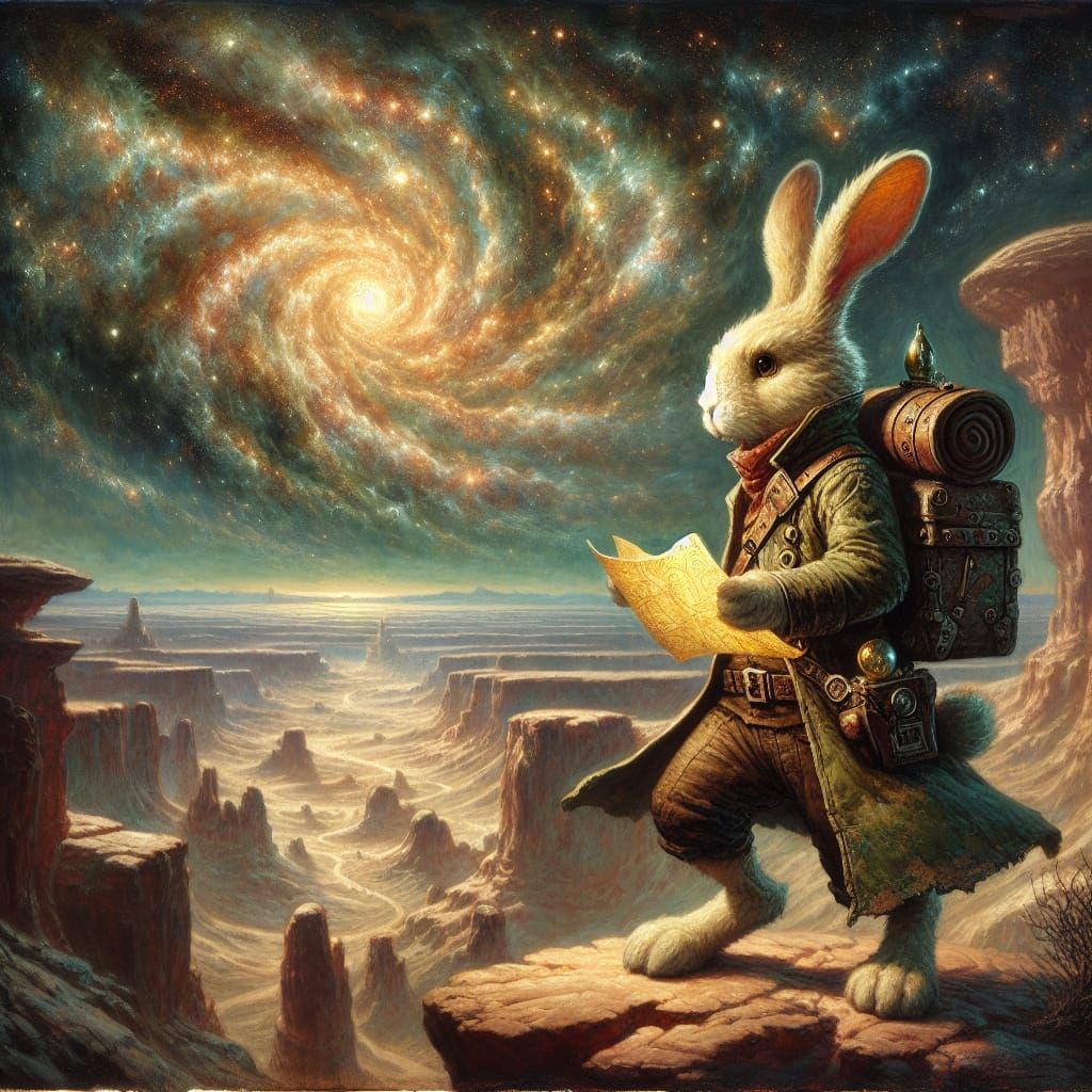Rabbit Explorer in Alien Desert Landscape