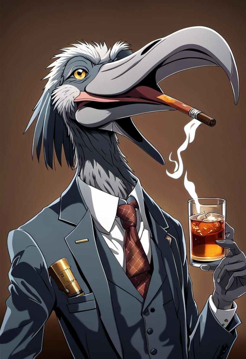 Shoebill Stork Mobster in Zoot Suit: Anime Style