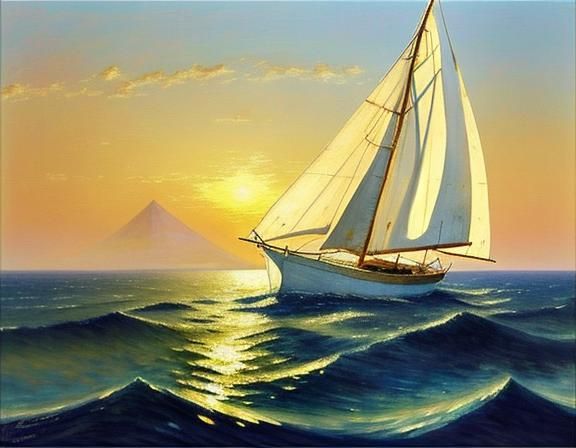 Sailboat with a stained glass sail on the Nile Delta