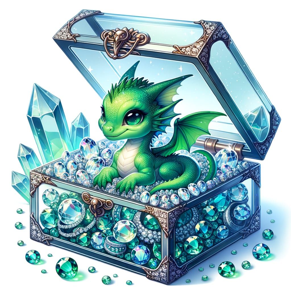 Tiny Baby Dragon in Crystal Glass Jewelry Box