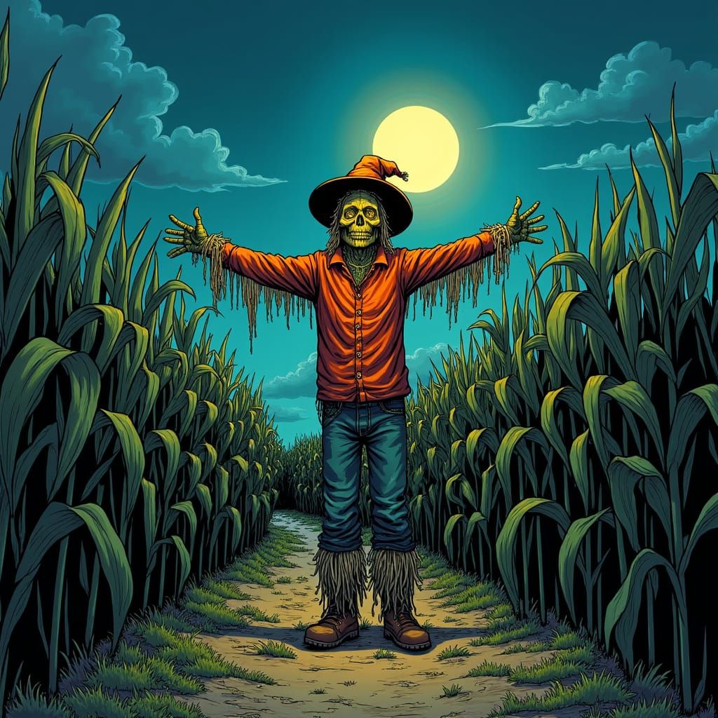 Living Scarecrow in a Corn Maze, Comic Book Art