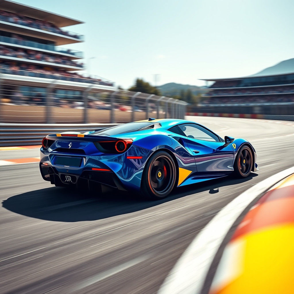 Electric Blue Sports Car on Race Track