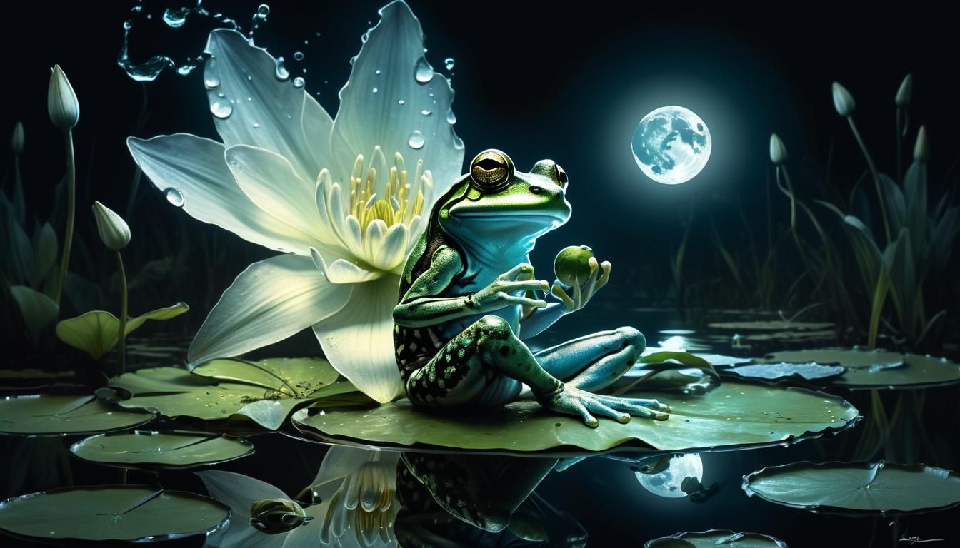 Bioluminescent Frog and Fairy Nocturne Digital Painting
