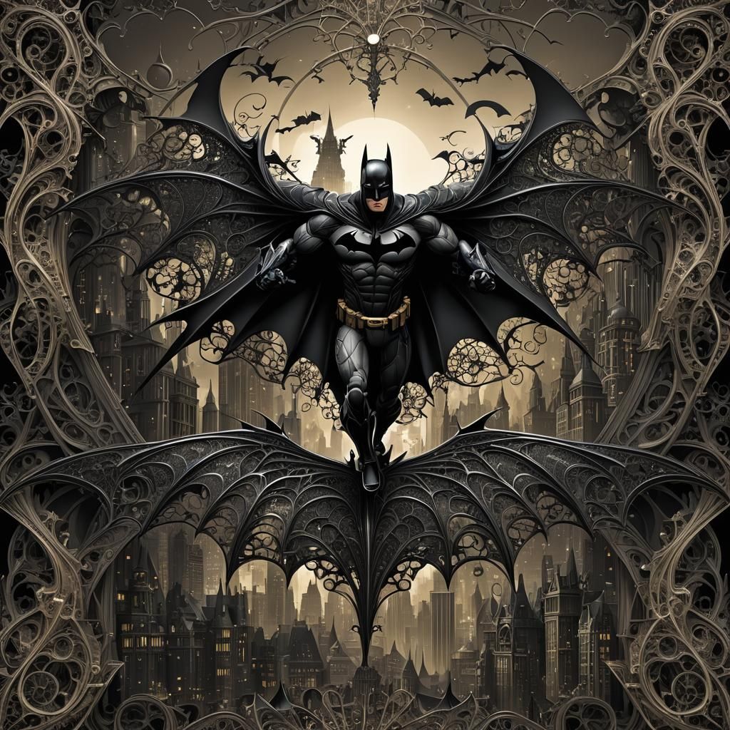 Fractal Batman with Filigree Wings in Noir City