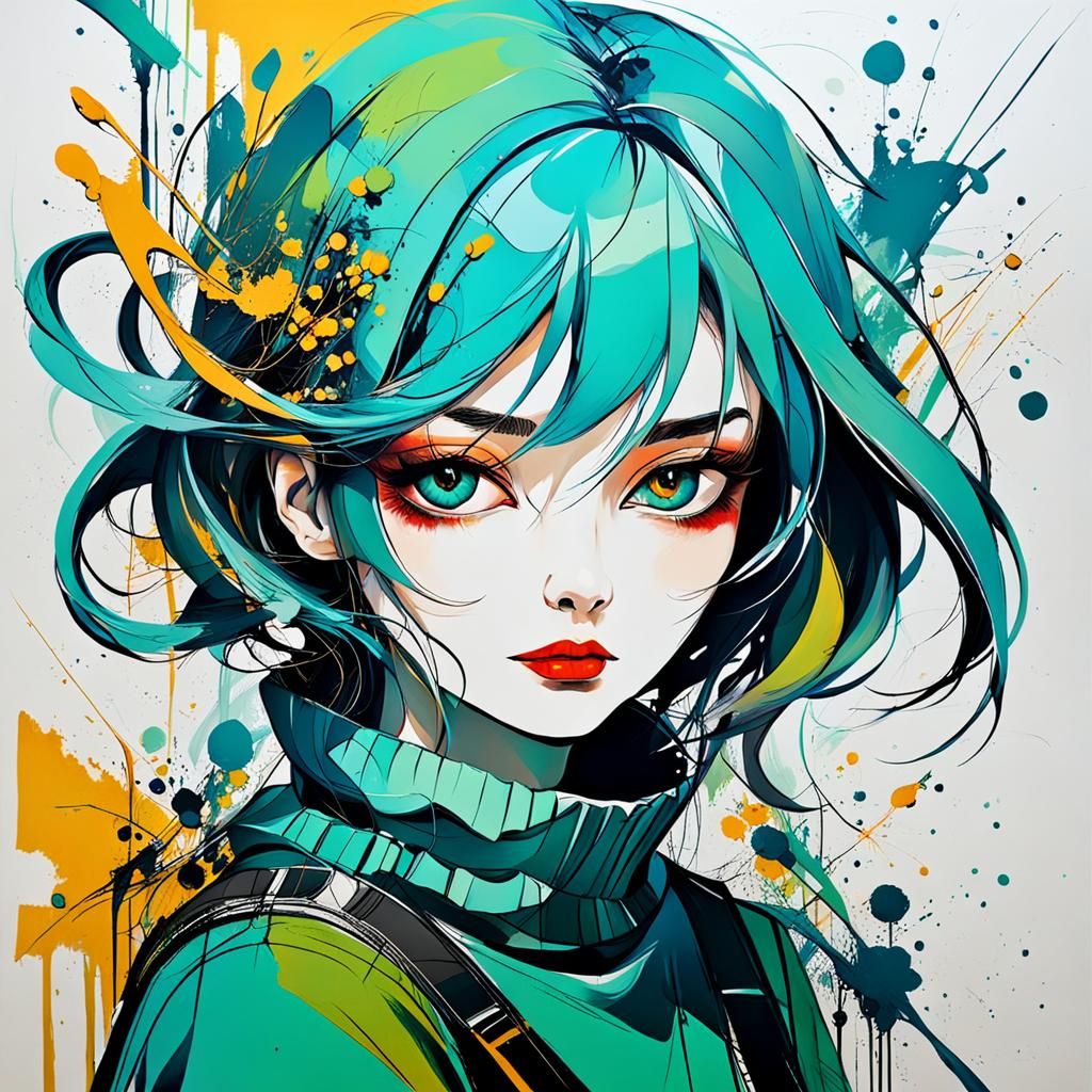 Abstract Portrait: Innocent Woman in Complementary Colors