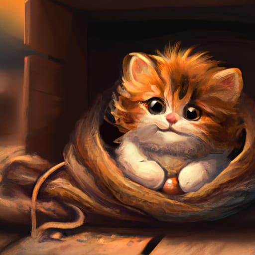 Adorable Tiny Cat in Barreto: Fantasy Digital Art