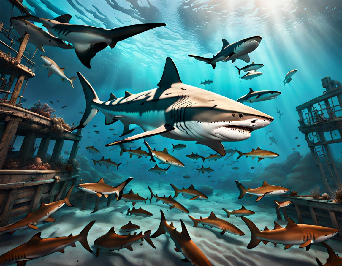 Tiger Sharks Feast: Detailed Matte Painting in Unreal Engine