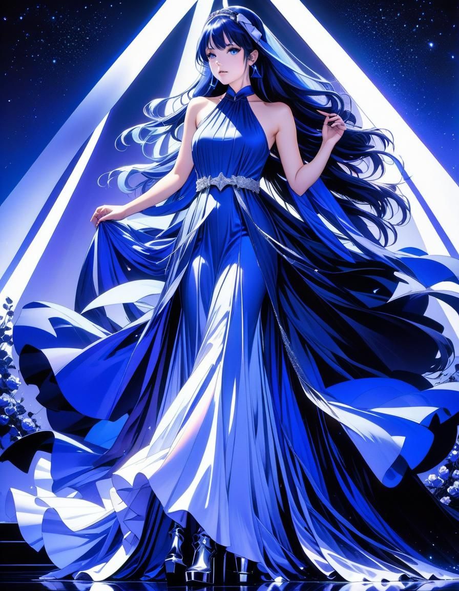 Elegant Blue Gothic Dress in Anime Style