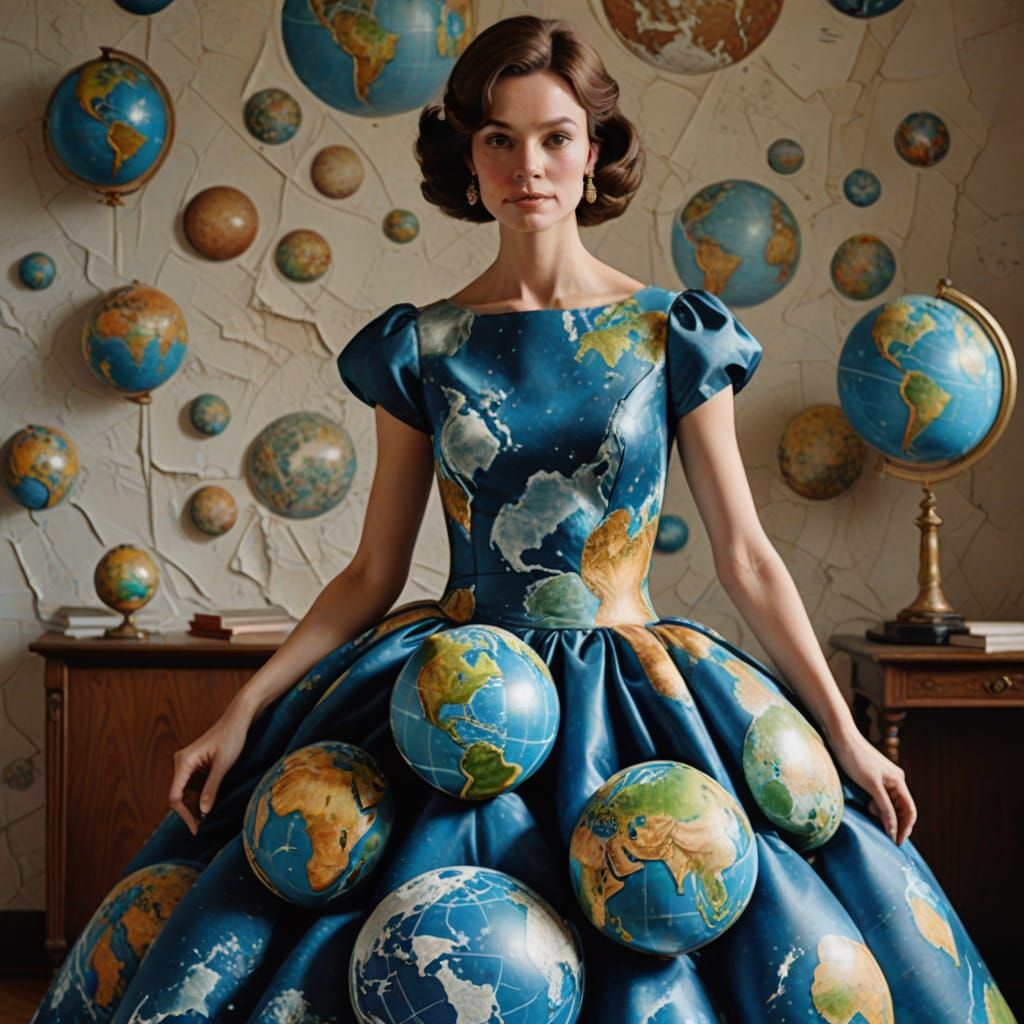 Globe Ballgown in 70s Photorealistic Style
