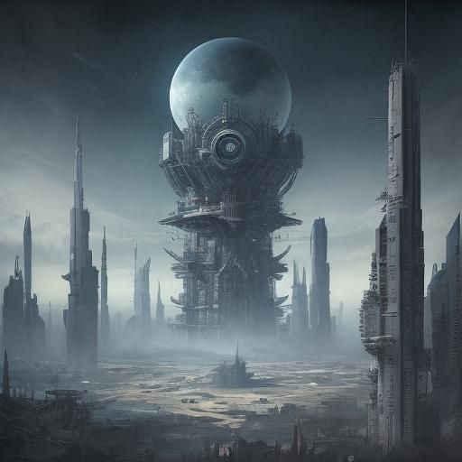 Futuristic Space Colony with Android in Detailed Matte Paint...