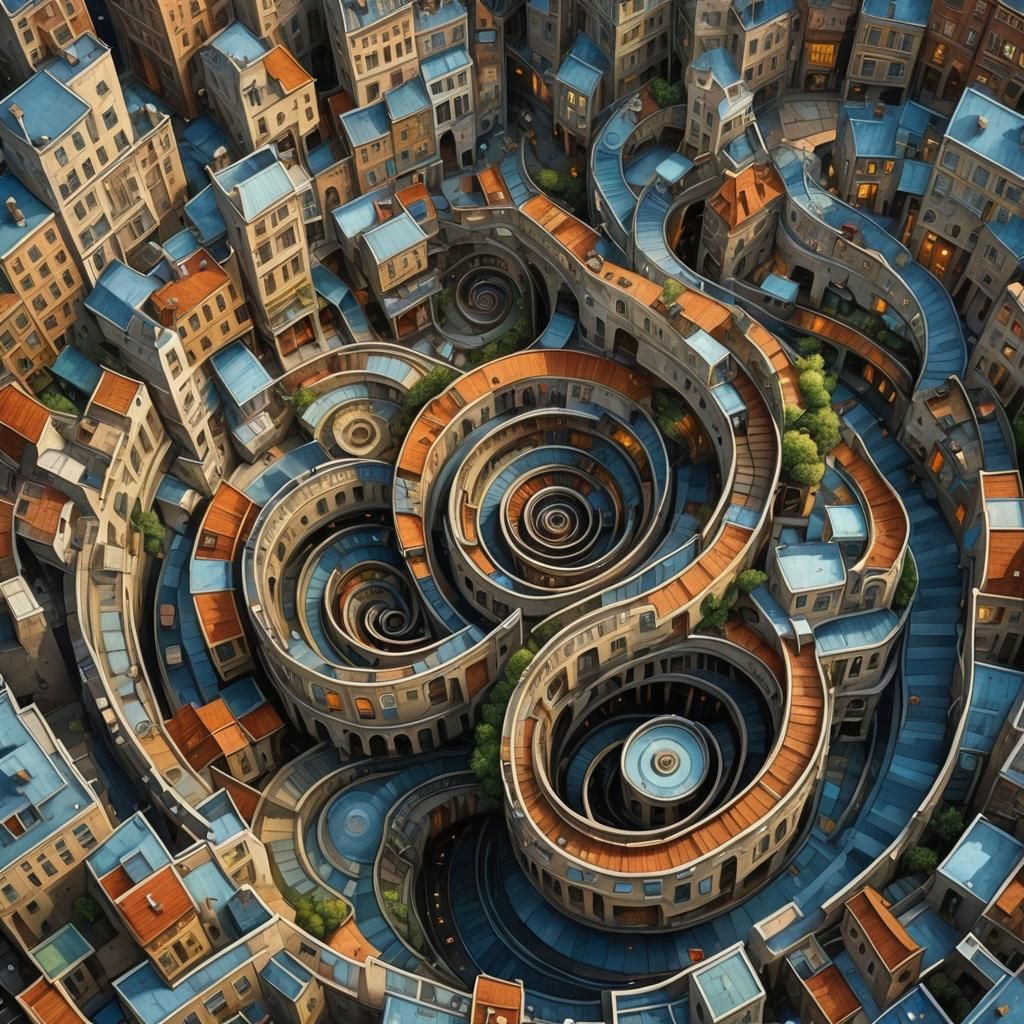 Surreal Spiral City with Dynamic Lighting