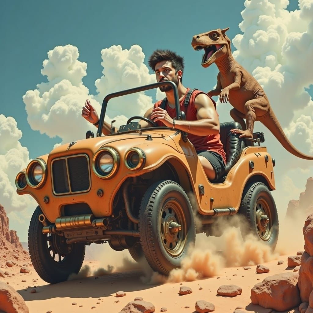 Flintstone Family Cruise in Dystopian Sci-Fi Style