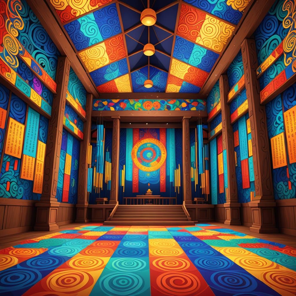 Ecstatic Wind Prayer Hall with Abstract Fractals