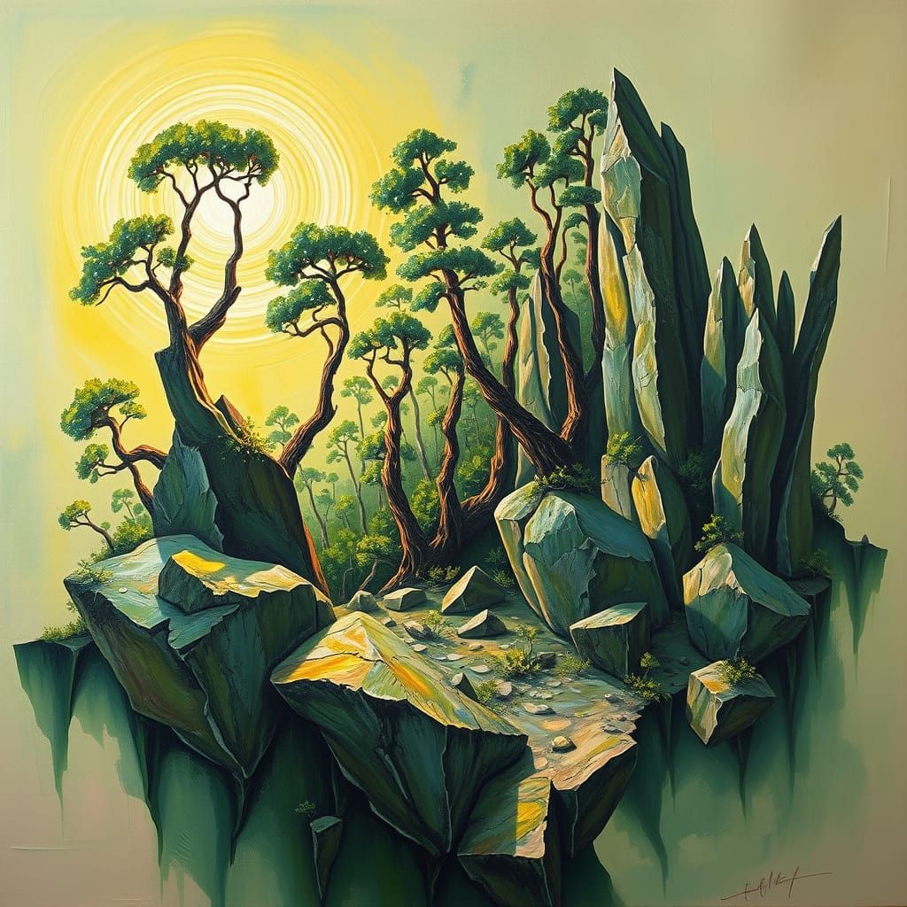 Surrealist Landscape in Vibrant Oil Paint Style
