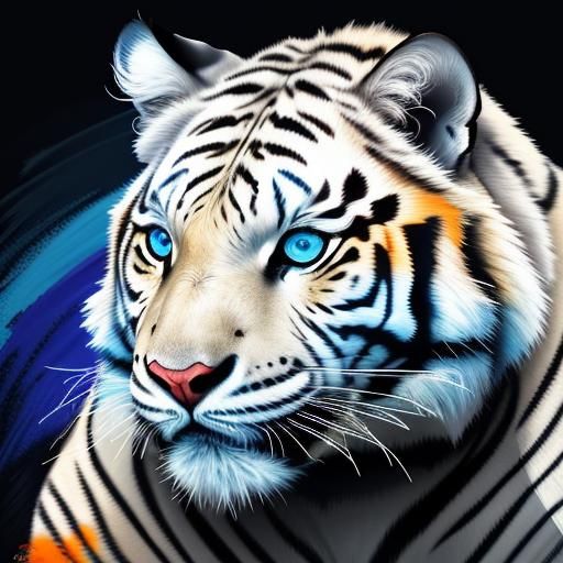 White Tiger Portrait in Fauvist Abstract Style