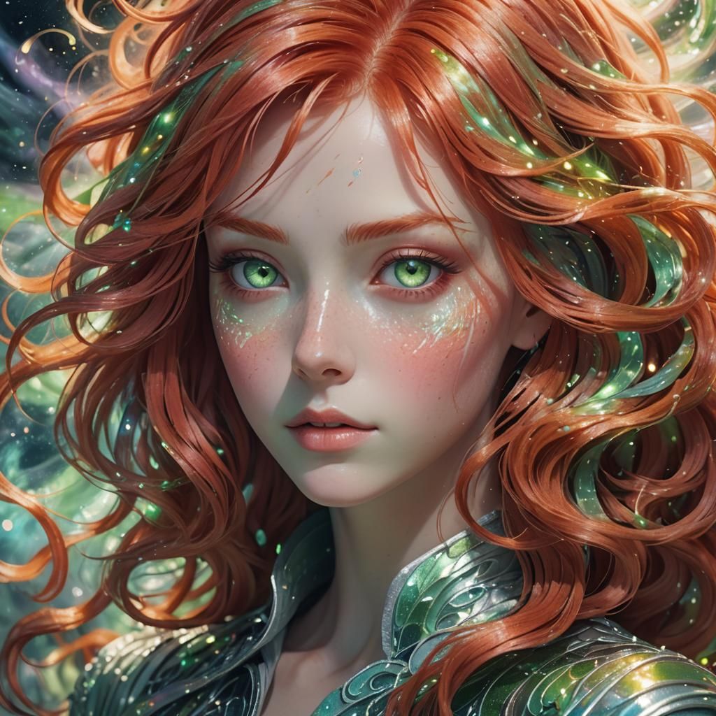 Anime Woman Portrait with Iridescent Aura