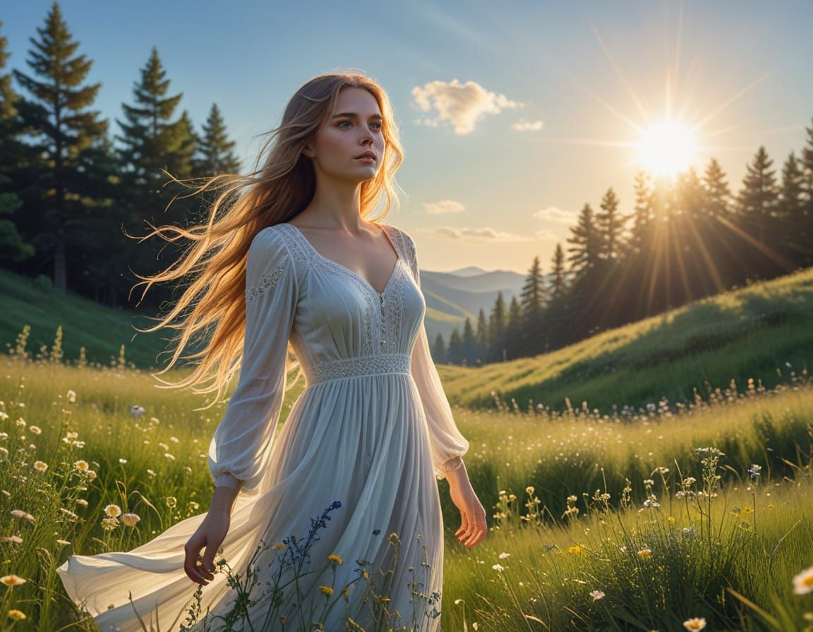 Oracyn in a Vibrant Meadow, Digital Painting Style