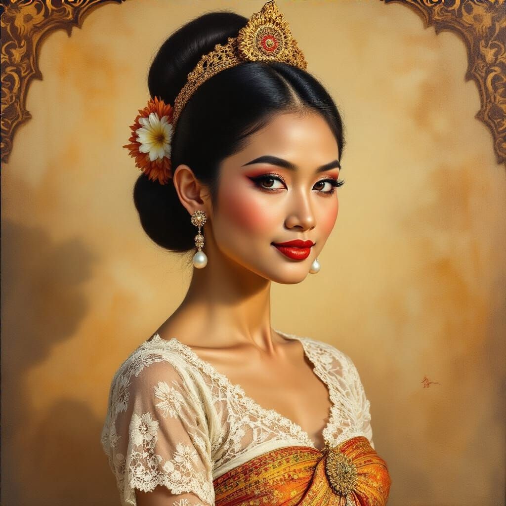 Balinese Dancer in Ornate Headdress Oil Painting