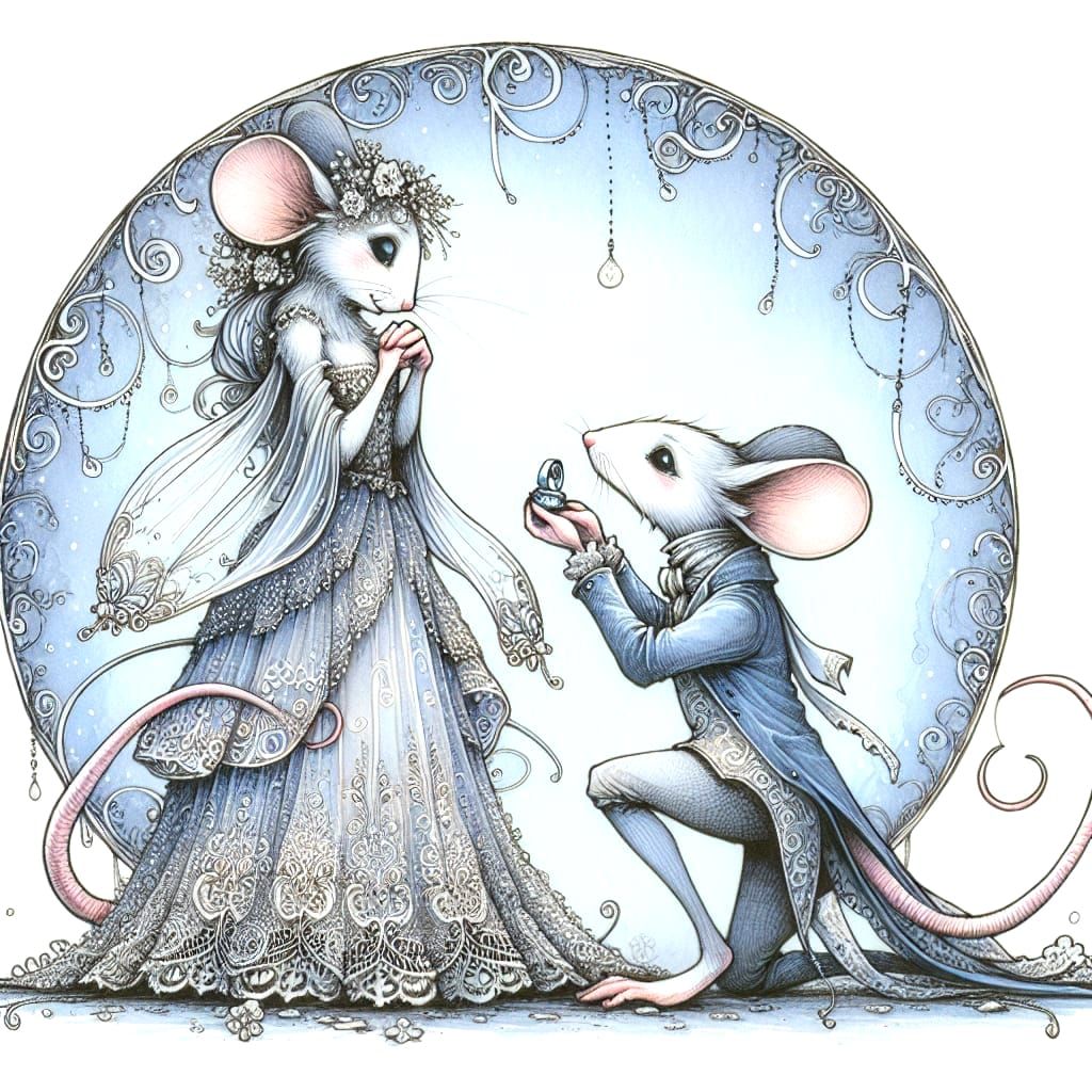 Mouse Wedding Proposal in Watercolour Fantasy