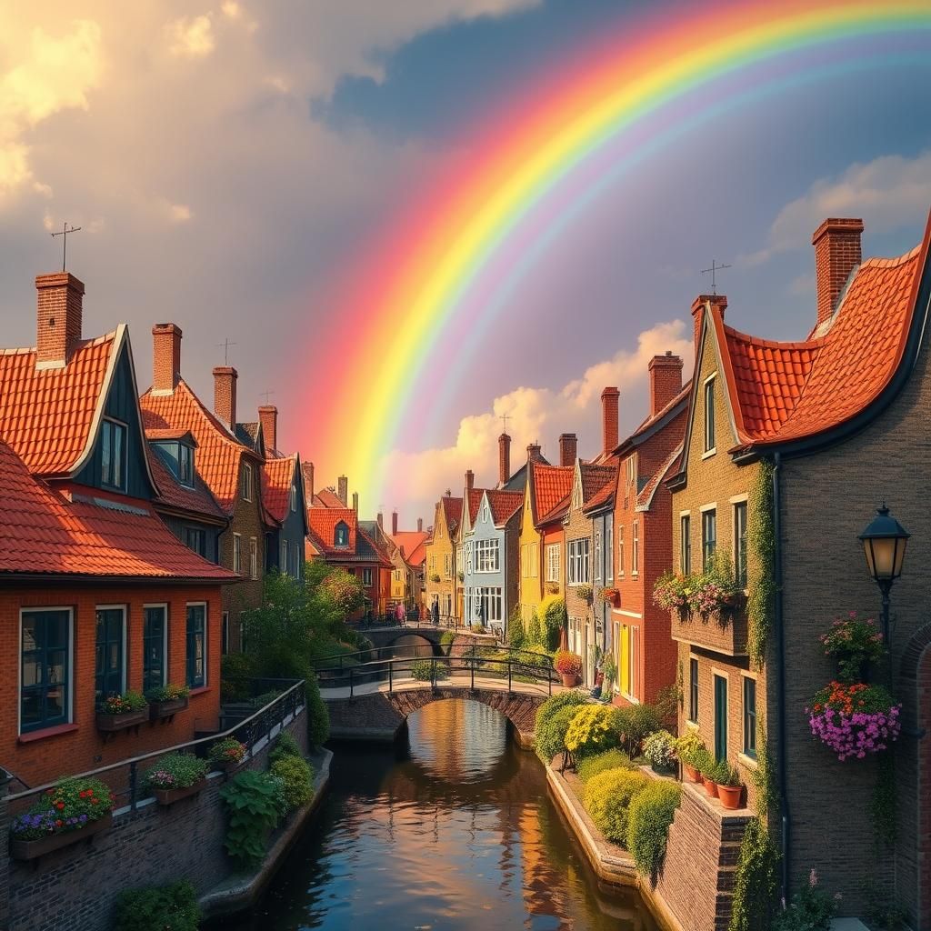 Landscape  Rainbow in a Dutch village
