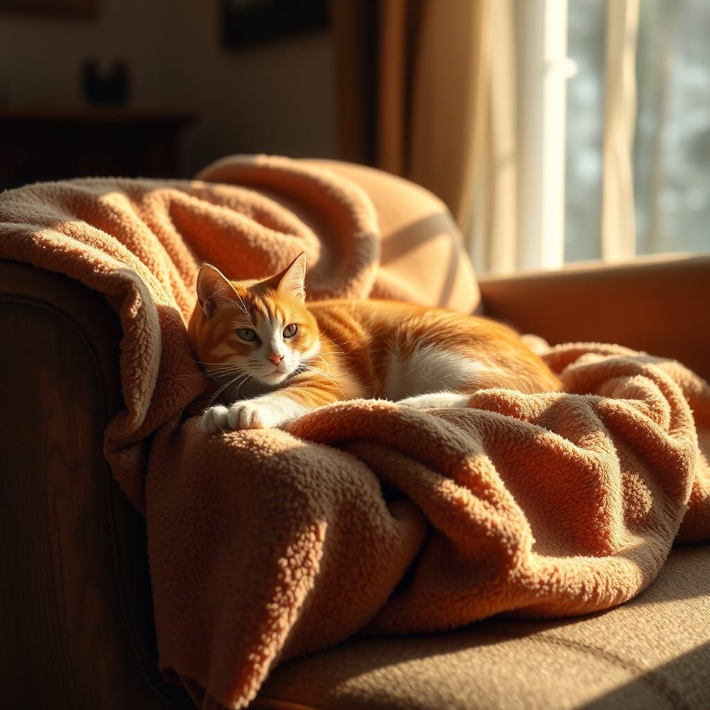 Tranquil Tabby Cat in Winter Sunlight