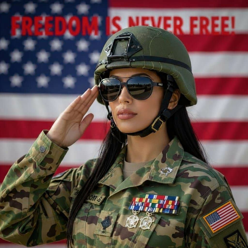 Latina Soldier Salutes Flag in Battle Dress Uniform