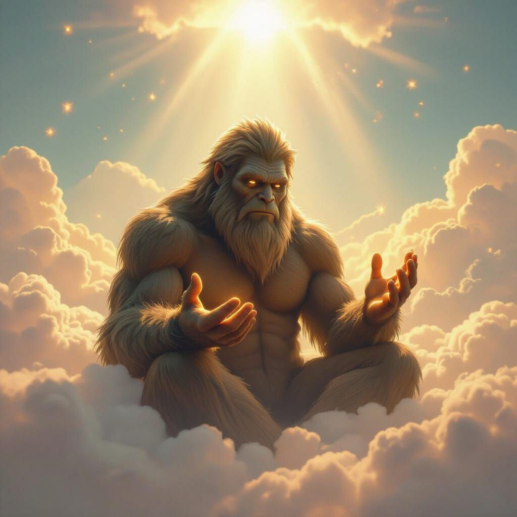 Bigfoot in Ethereal Heaven Sending Divine Message