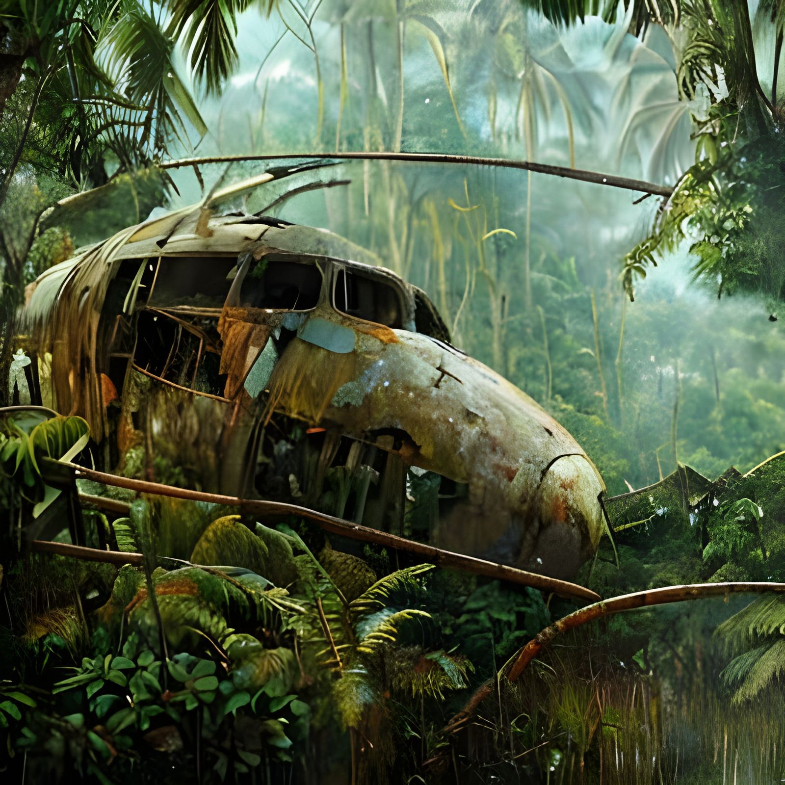 Congo Plane Wreckage in Jungle Setting
