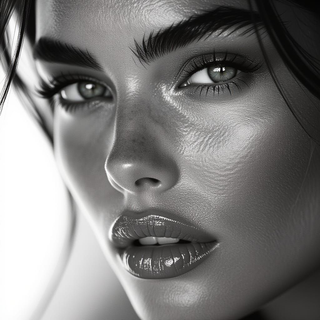 High-Contrast B&W Supermodel Portrait in 8k
