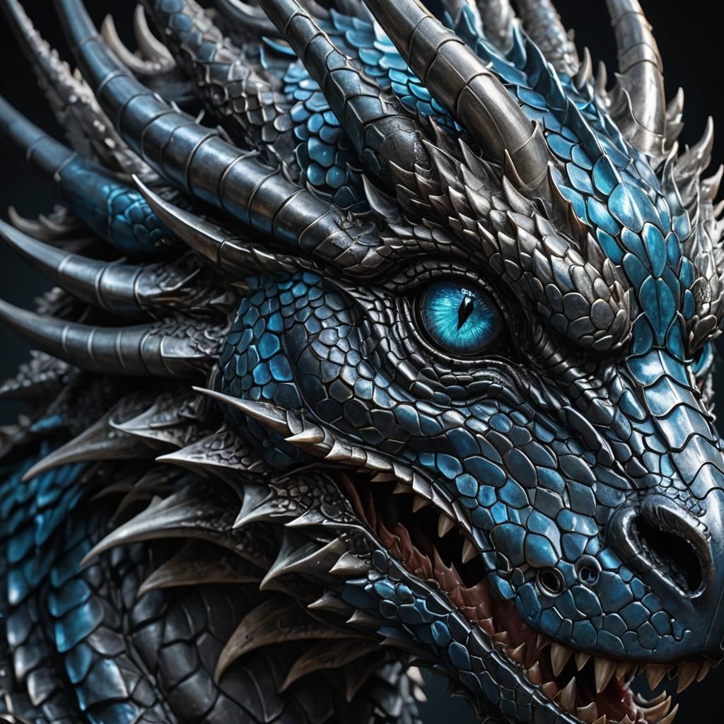 Detailed Dragon Head in Dark Fantasy Concept Art