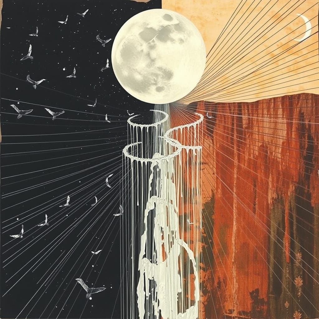 The Moon Falls: Mixed Media Art Collage