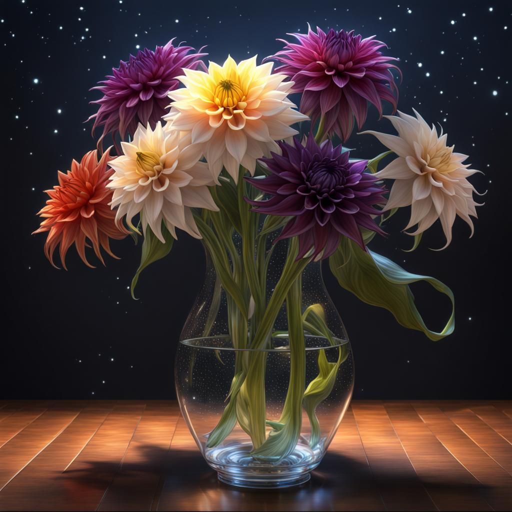 Floral Arrangement in Glass Vase, Modern Art Style