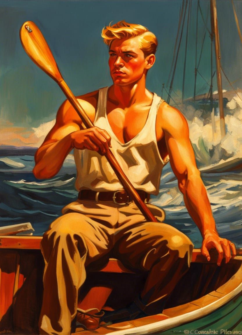 1940s Pin-Up: Strawberry Blond Man on Boat