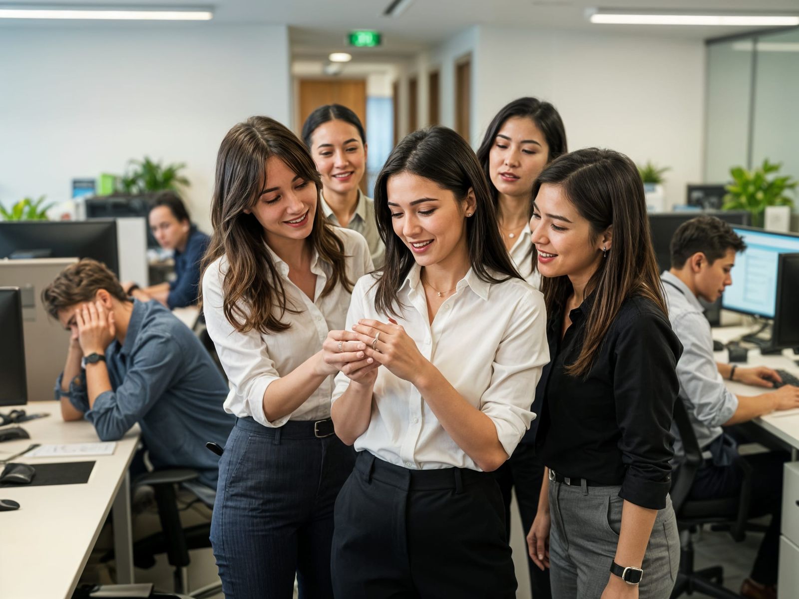 Office Celebration: Engagement Joy Amidst Hungover Colleague...