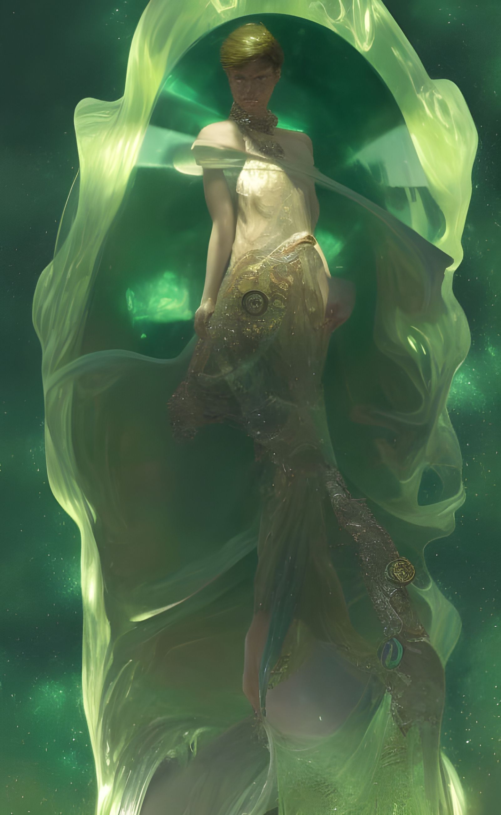 Translucent Emerald Being in Detailed Digital Portrait